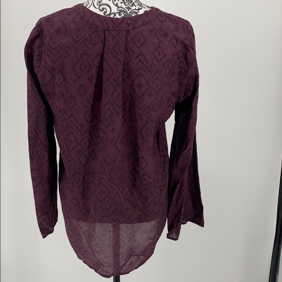 Side Stitch Womens Tencel Printed Blouse wine/black Aztec print bell sleeve - Picture 10 of 12